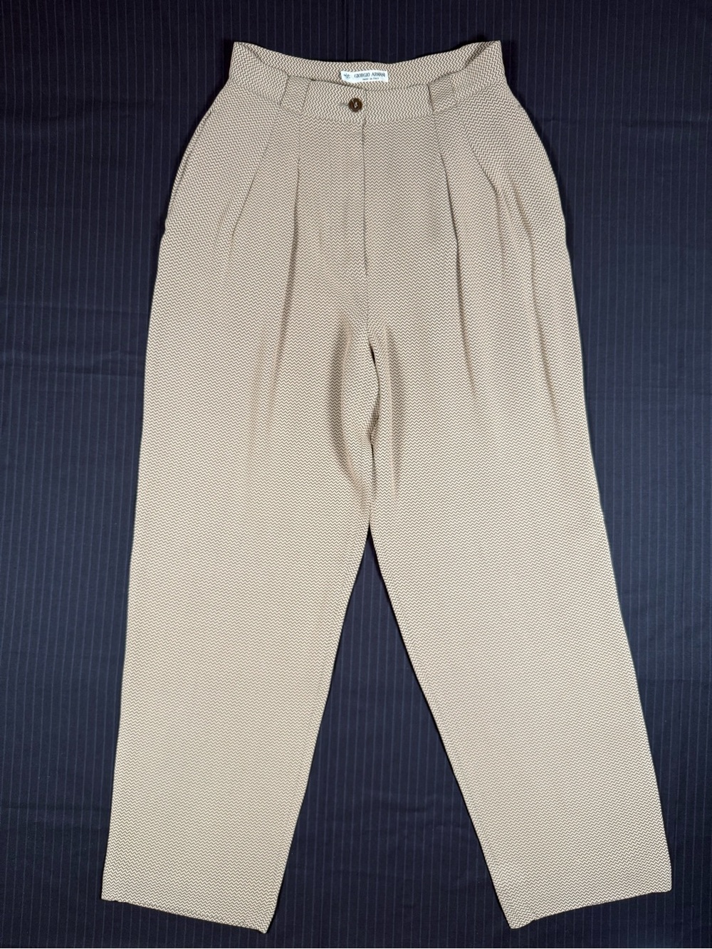 VTG Giorgio Armani Tan Brown Herringbone Made in Italy Pleated Trousers